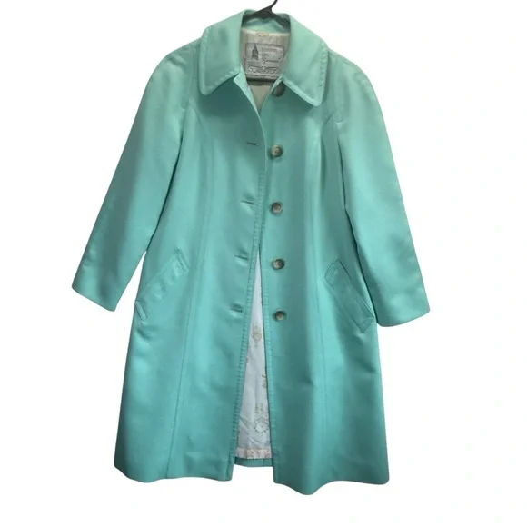 London Fog Vintage Aqua Blue/Green Trench Raincoat. Size 8R - Picture 10 of 16